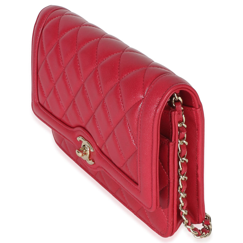 Chanel Red Quilted Lambskin Hold The Line Cc Wallet On Chain Leather Handbag