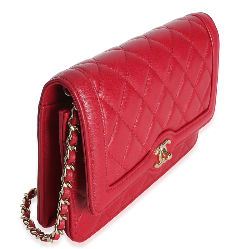 Chanel Red Quilted Lambskin Hold The Line Cc Wallet On Chain Leather Handbag