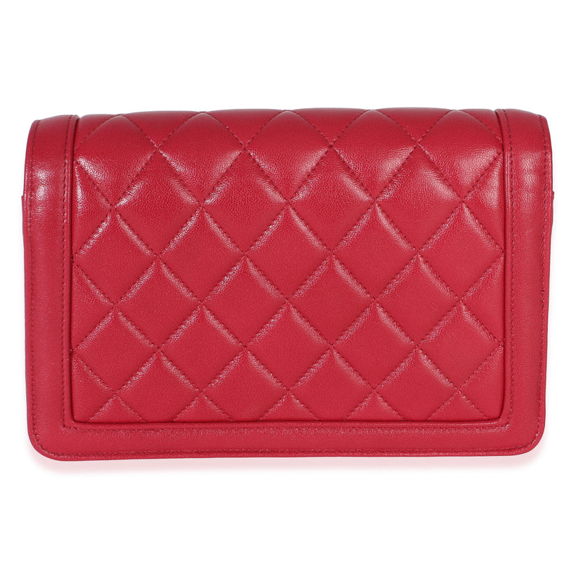 Chanel Red Quilted Lambskin Hold The Line Cc Wallet On Chain Leather Handbag