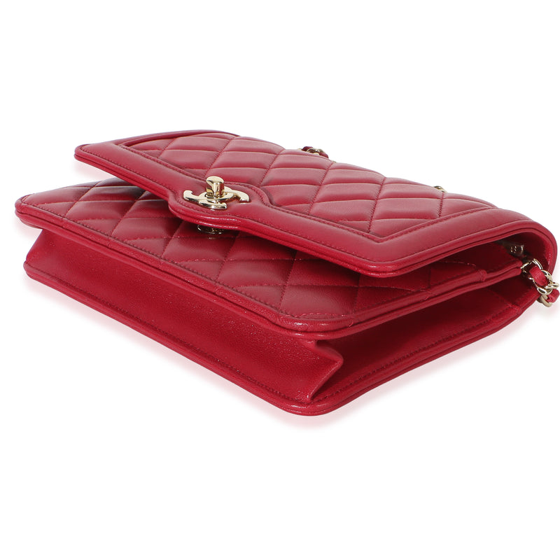 Chanel Red Quilted Lambskin Hold The Line Cc Wallet On Chain Leather Handbag