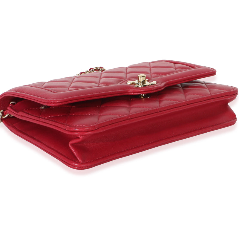 Chanel Red Quilted Lambskin Hold The Line Cc Wallet On Chain Leather Handbag