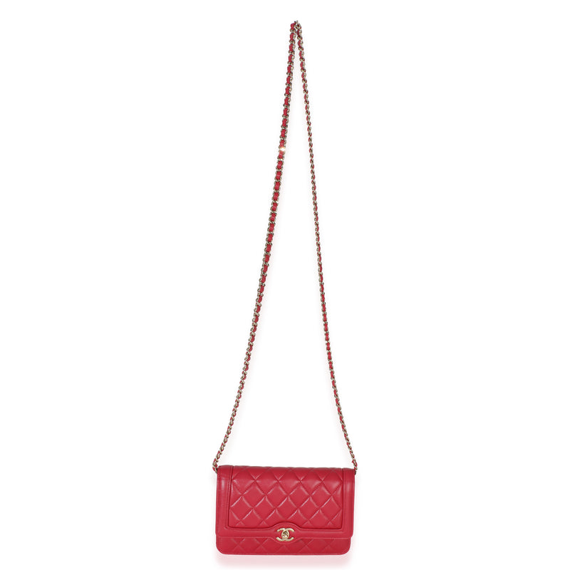 Chanel Red Quilted Lambskin Hold The Line Cc Wallet On Chain Leather Handbag
