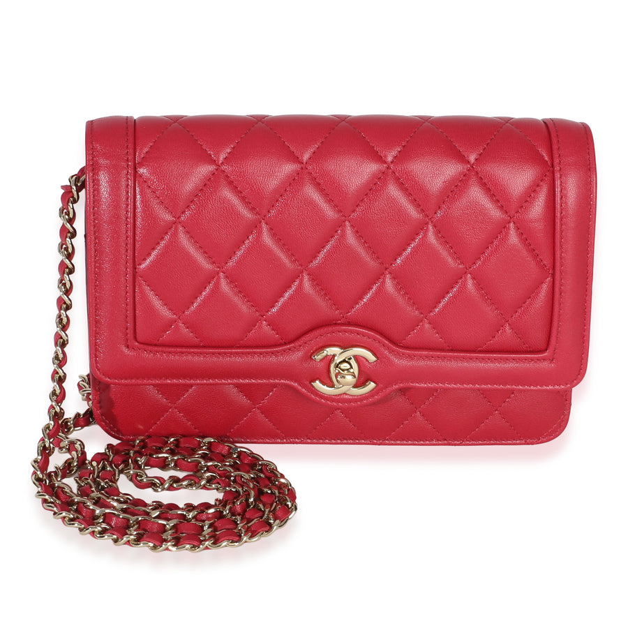Chanel Red Quilted Lambskin Hold The Line Cc Wallet On Chain Leather Handbag