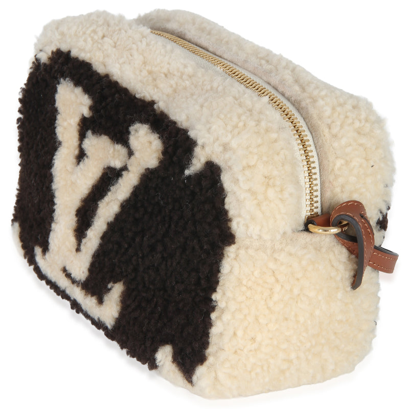 Louis Vuitton Brown Beige Monogram Teddy Fleece Beach Pouch Beige; Fabric Handbag