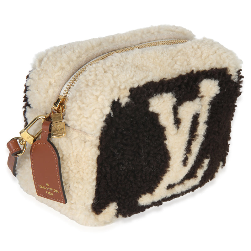 Louis Vuitton Brown Beige Monogram Teddy Fleece Beach Pouch Beige; Fabric Handbag