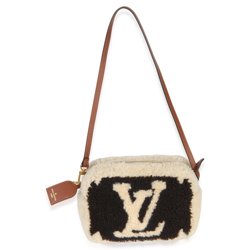 Louis Vuitton Brown Beige Monogram Teddy Fleece Beach Pouch Beige; Fabric Handbag