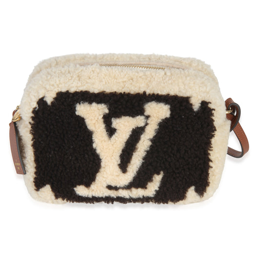 Louis Vuitton Brown Beige Monogram Teddy Fleece Beach Pouch Beige; Fabric Handbag