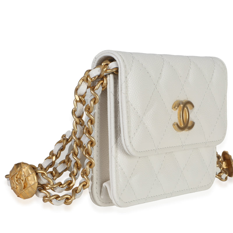 Chanel White Quilted Caviar Twist Your Buttons Coin Purse With Chain Leather Handbag