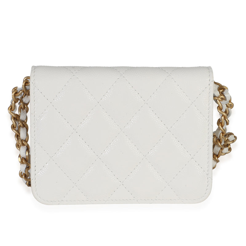 Chanel White Quilted Caviar Twist Your Buttons Coin Purse With Chain Leather Handbag