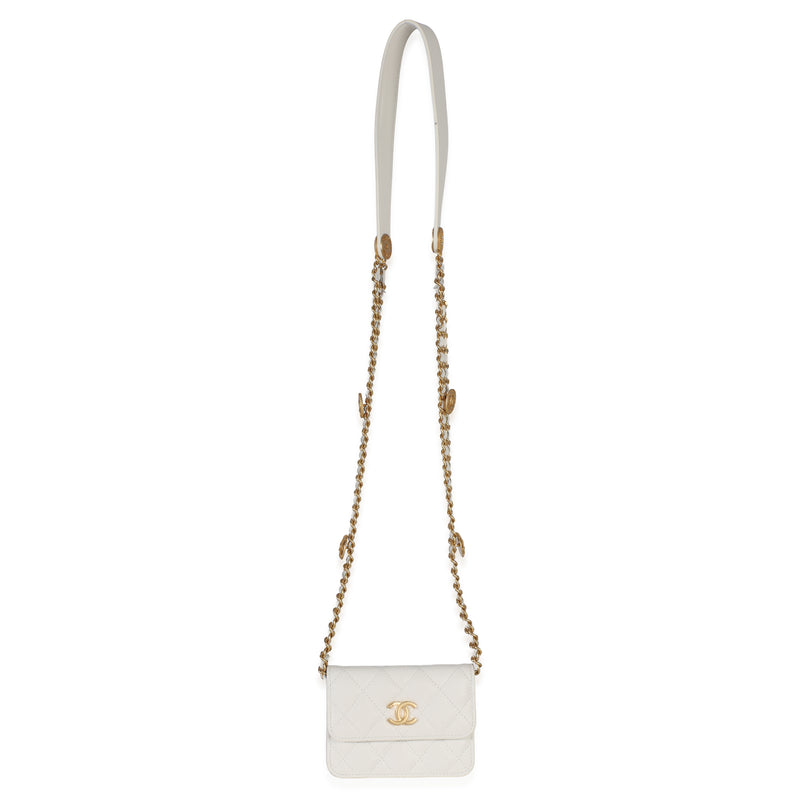 Chanel White Quilted Caviar Twist Your Buttons Coin Purse With Chain Leather Handbag