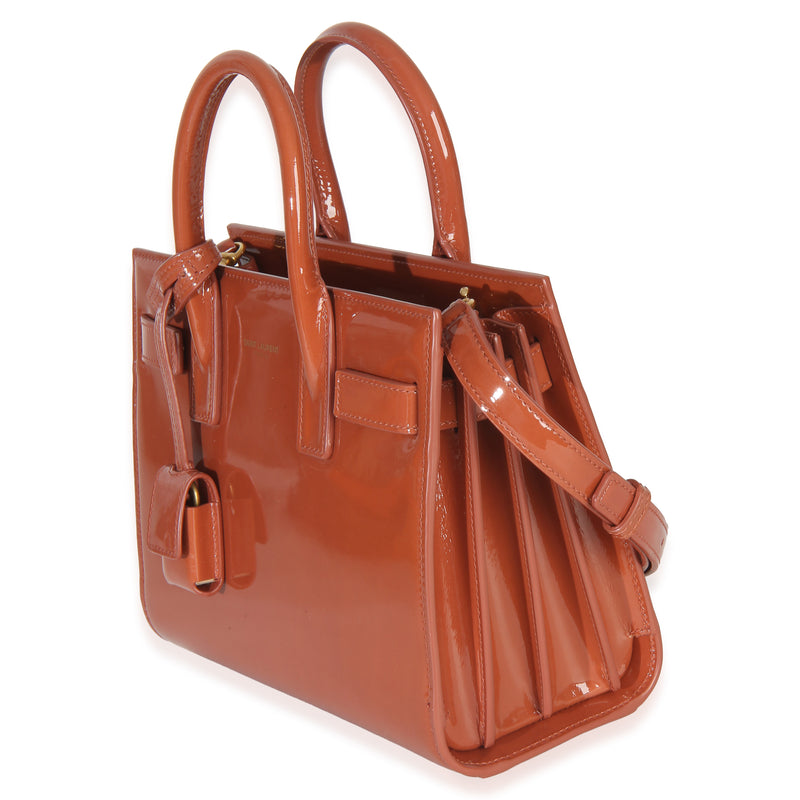Saint Laurent Mild Rose Patent Nano Sac De Jour Brown; Orange Leather Handbag