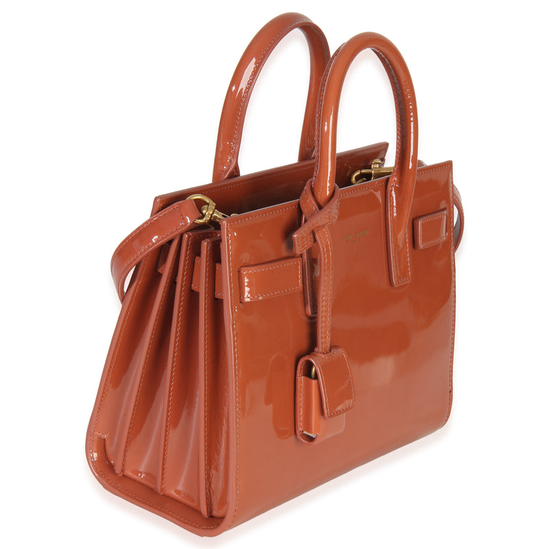 Saint Laurent Mild Rose Patent Nano Sac De Jour Brown; Orange Leather Handbag
