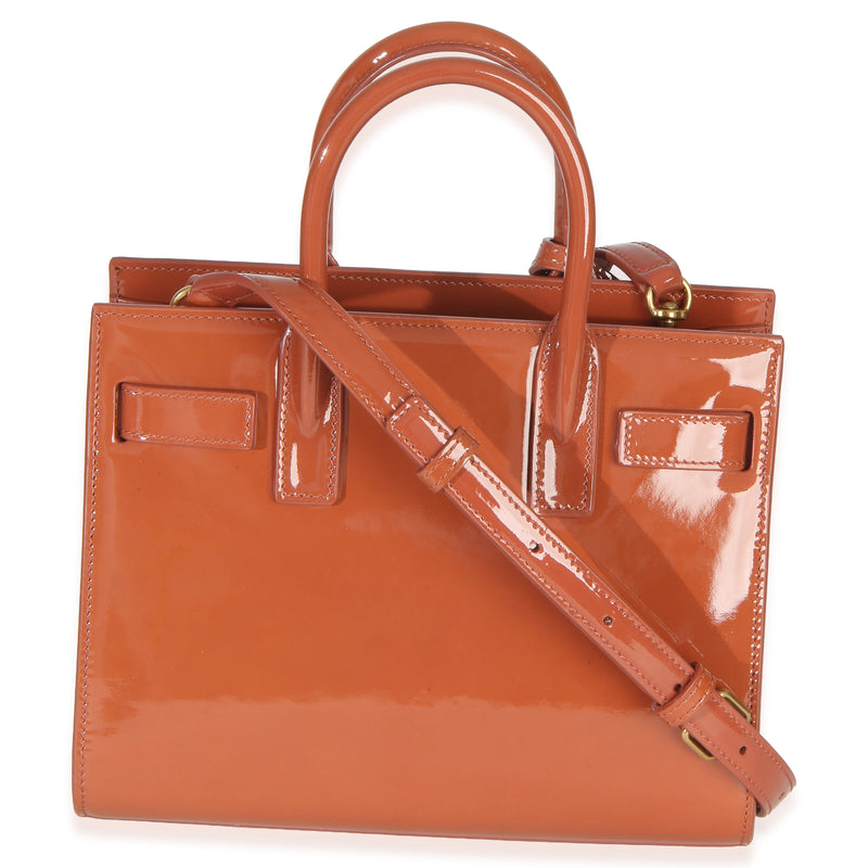 Saint Laurent Mild Rose Patent Nano Sac De Jour Brown; Orange Leather Handbag