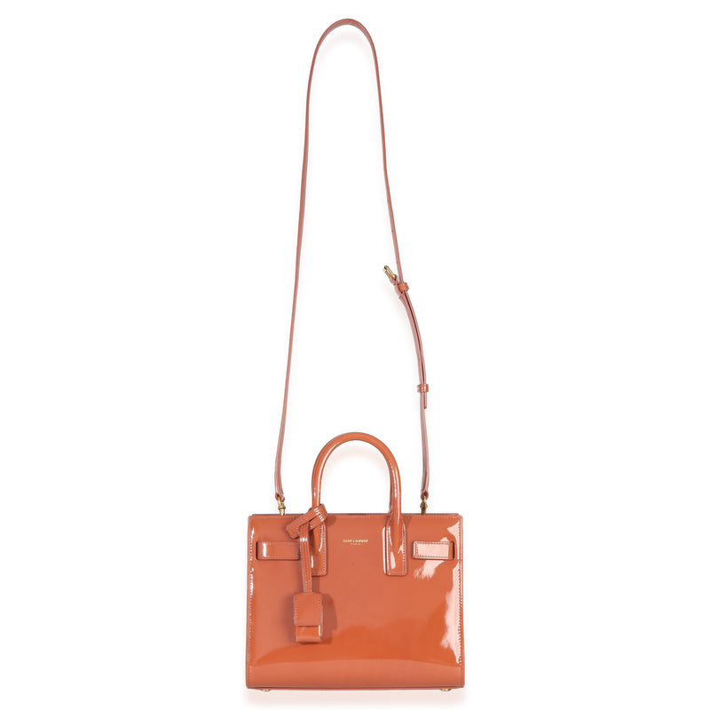 Saint Laurent Mild Rose Patent Nano Sac De Jour Brown; Orange Leather Handbag