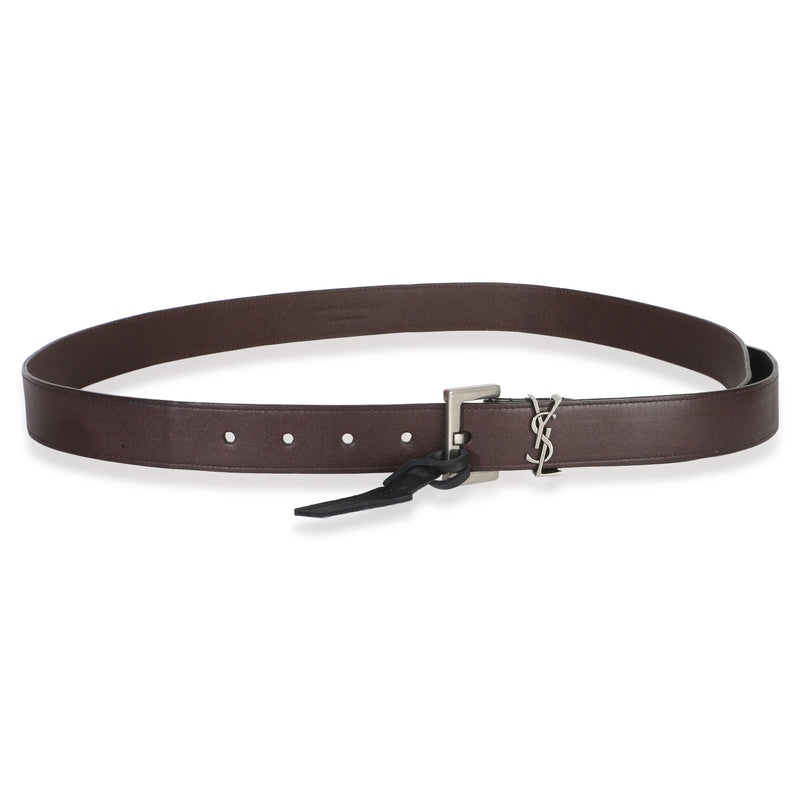 Saint Laurent Mens Brown Lambskin Cassandre Belt 100-40 Leather