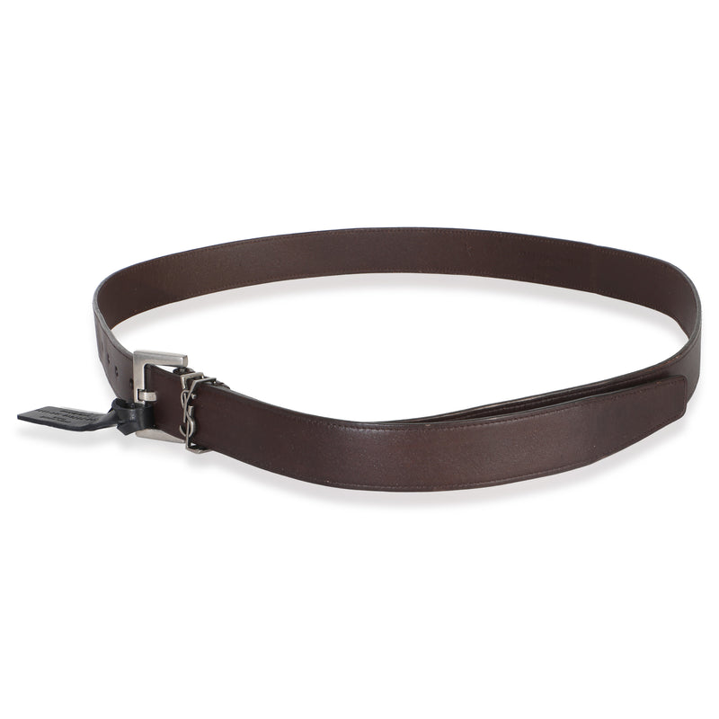 Saint Laurent Mens Brown Lambskin Cassandre Belt 100-40 Leather