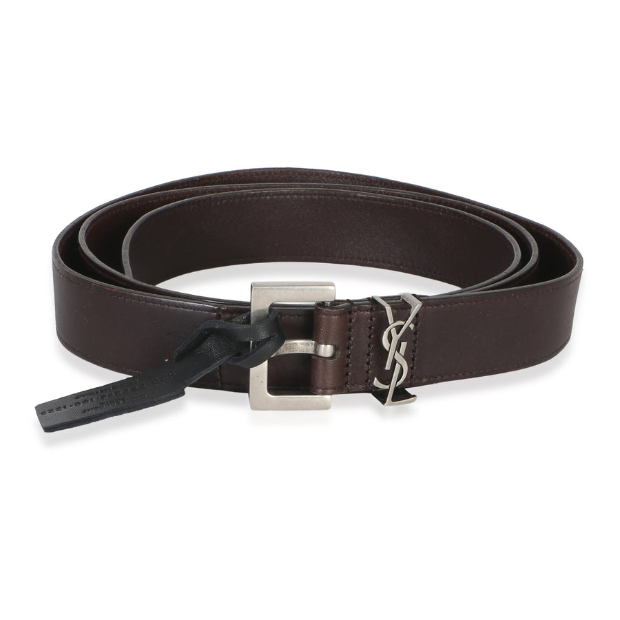 Saint Laurent Mens Brown Lambskin Cassandre Belt 100-40 Leather