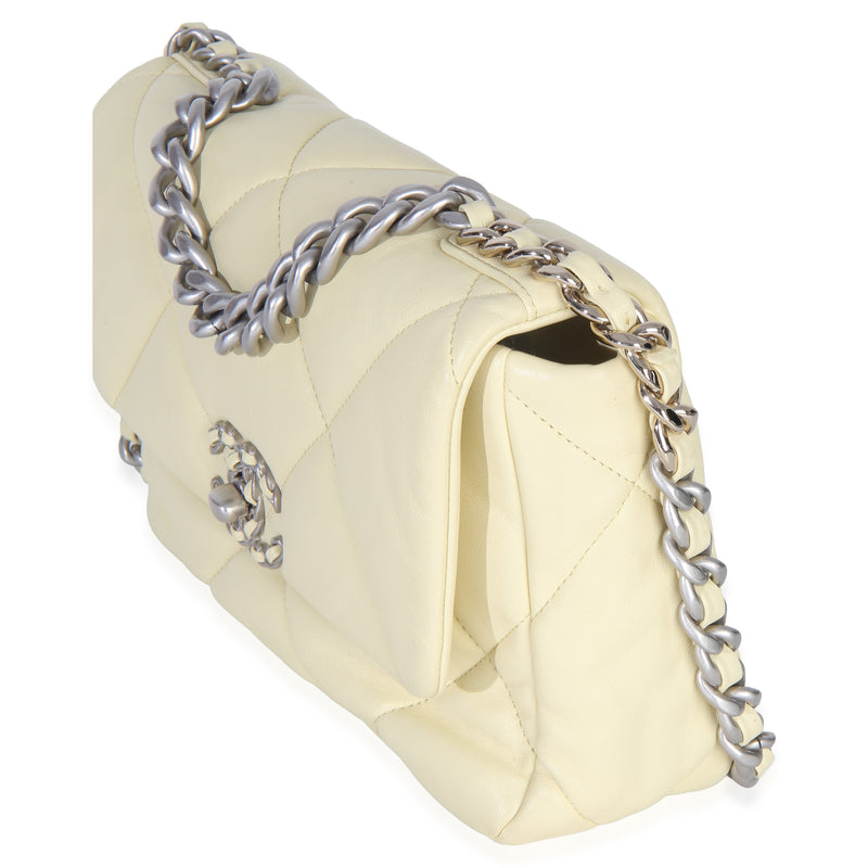 Chanel Light Yellow Quilted Lambskin Medium 19 Flap Bag Leather Handbag