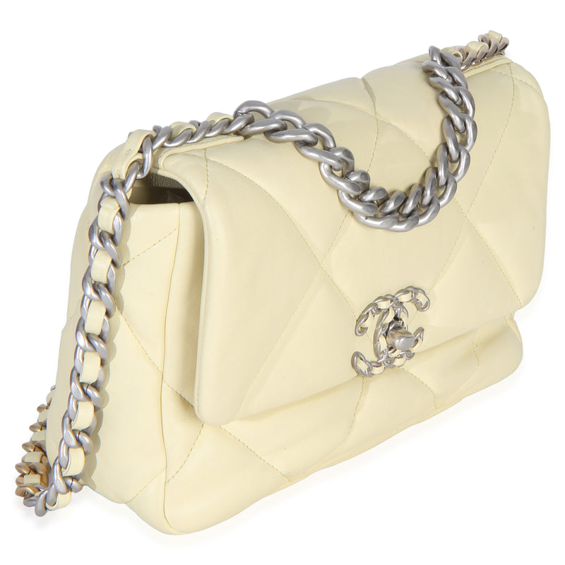 Chanel Light Yellow Quilted Lambskin Medium 19 Flap Bag Leather Handbag