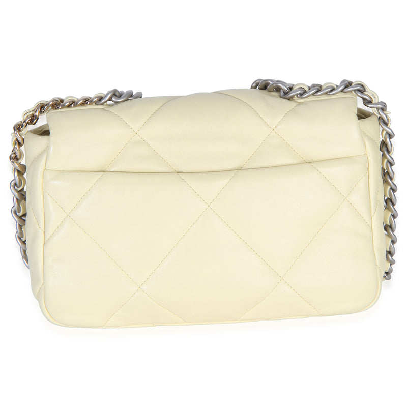 Chanel Light Yellow Quilted Lambskin Medium 19 Flap Bag Leather Handbag