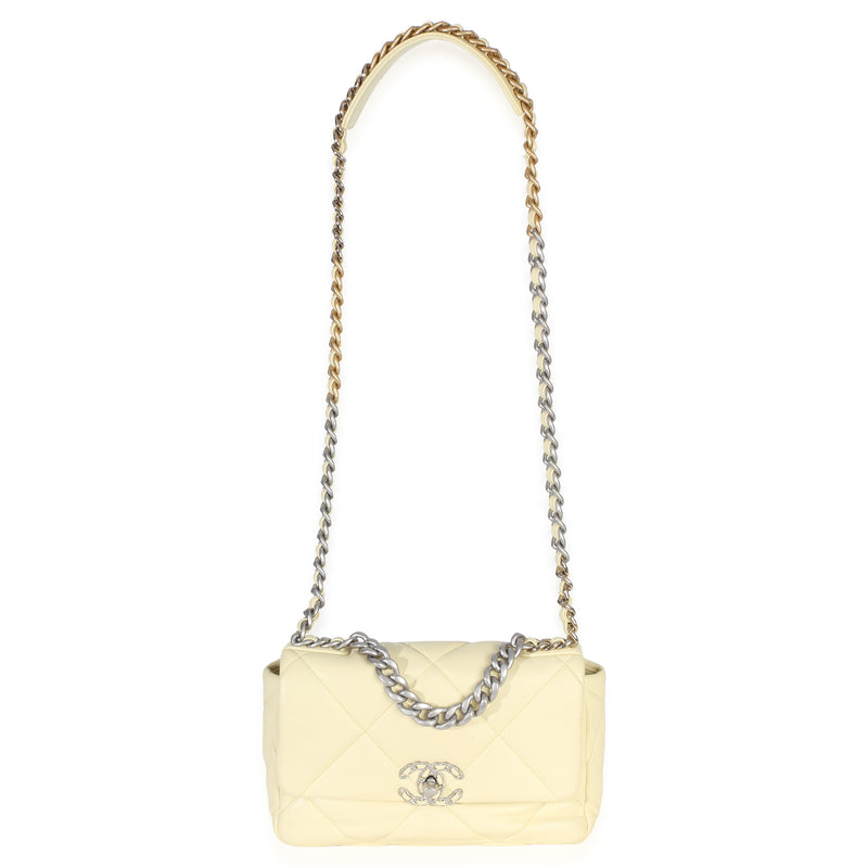 Chanel Light Yellow Quilted Lambskin Medium 19 Flap Bag Leather Handbag