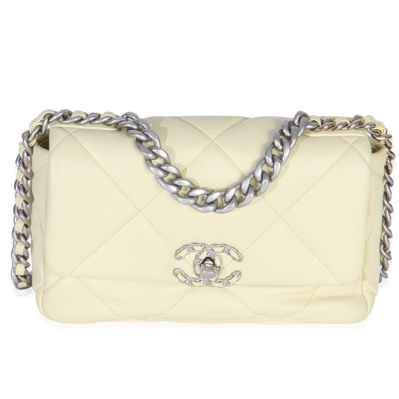 Chanel Light Yellow Quilted Lambskin Medium 19 Flap Bag Leather Handbag