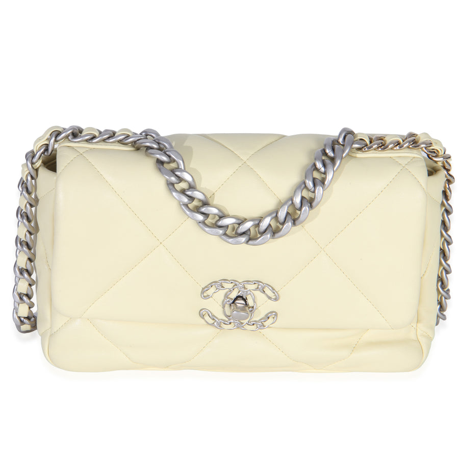 Chanel Light Yellow Quilted Lambskin Medium 19 Flap Bag Leather Handbag