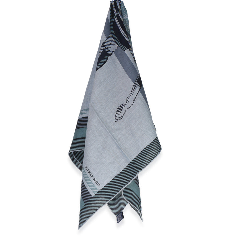 Hermès Mens Ciel Chine Cheval A La Couverture Cashmere Silk Scarf 100 Blue Scarves/wraps