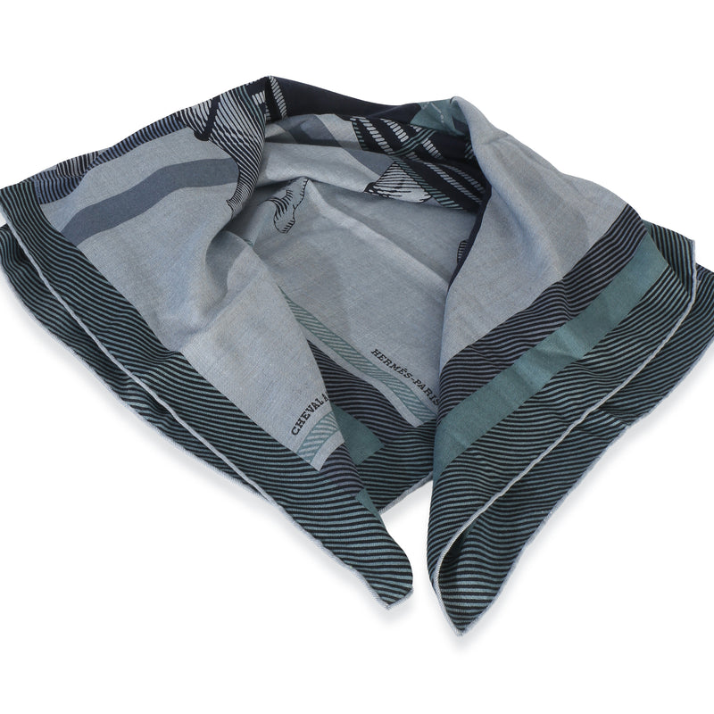 Hermès Mens Ciel Chine Cheval A La Couverture Cashmere Silk Scarf 100 Blue Scarves/wraps
