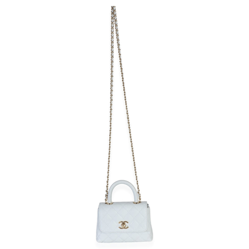 Chanel Light Blue Quilted Caviar Coco Handle Clutch With Chain Handbag Leather