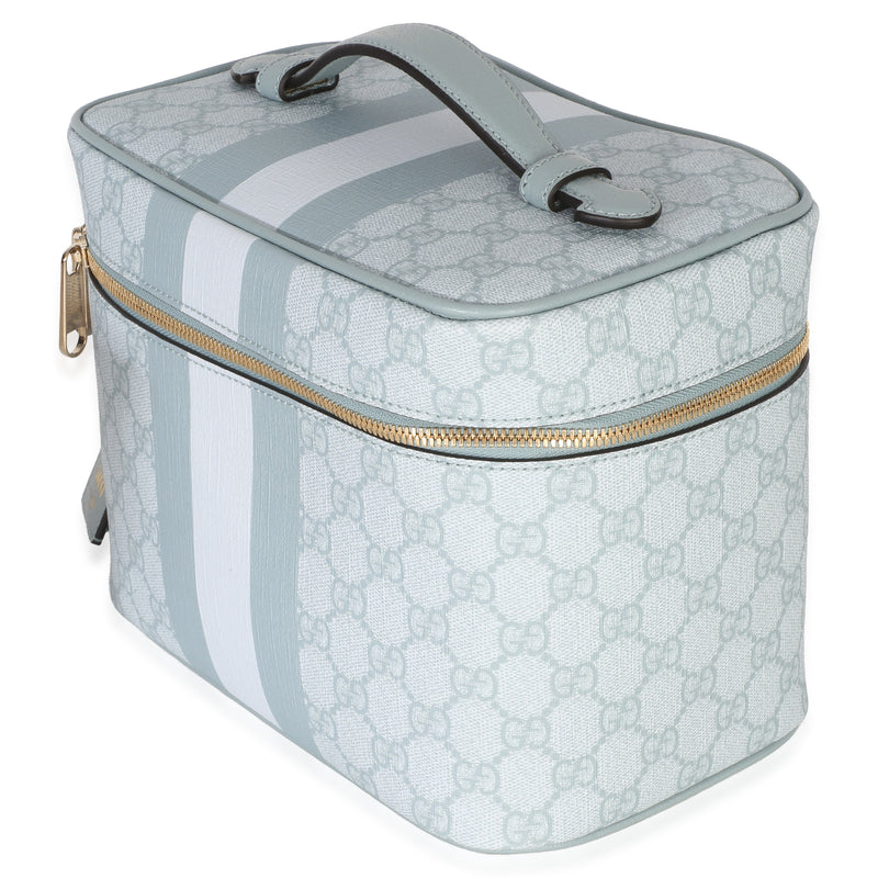 Gucci Light Blue Gg Supreme Monogram Dollar Calfskin Medium Savoy Vanity Case Canvas Handbag