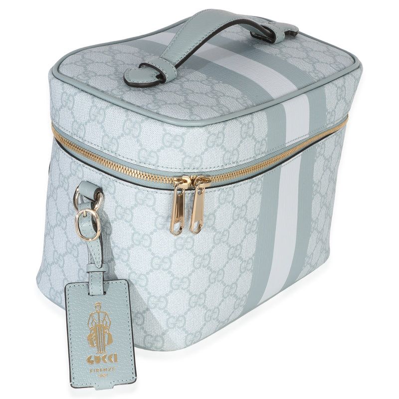 Gucci Light Blue Gg Supreme Monogram Dollar Calfskin Medium Savoy Vanity Case Canvas Handbag