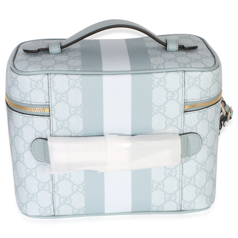Gucci Light Blue Gg Supreme Monogram Dollar Calfskin Medium Savoy Vanity Case Canvas Handbag