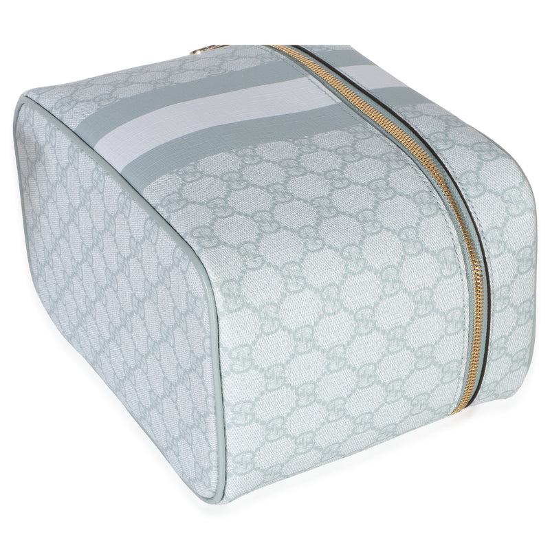Gucci Light Blue Gg Supreme Monogram Dollar Calfskin Medium Savoy Vanity Case Canvas Handbag