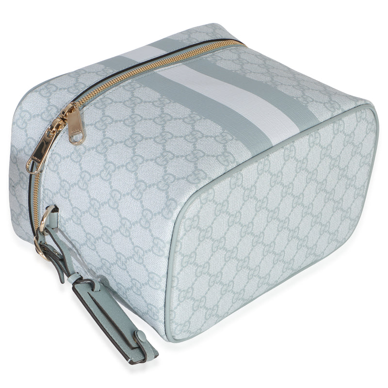 Gucci Light Blue Gg Supreme Monogram Dollar Calfskin Medium Savoy Vanity Case Canvas Handbag