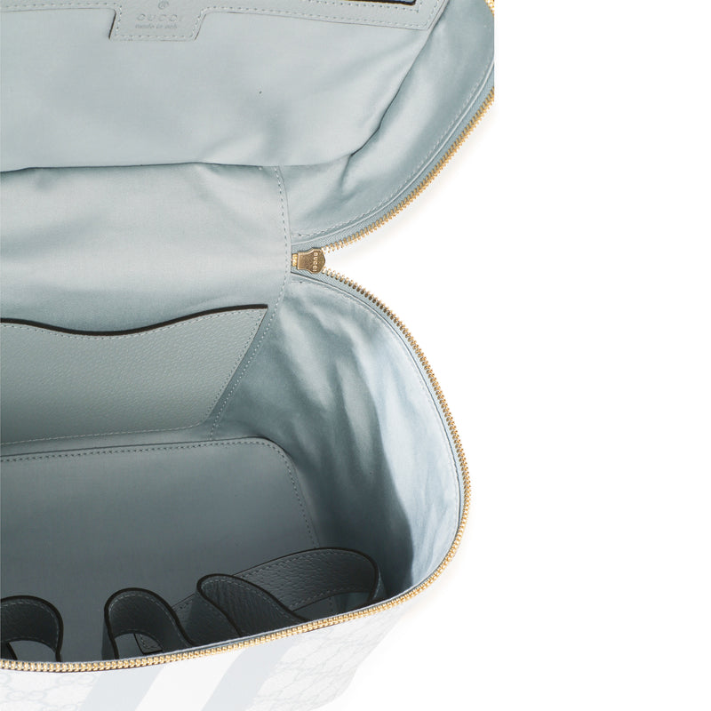 Gucci Light Blue Gg Supreme Monogram Dollar Calfskin Medium Savoy Vanity Case Canvas Handbag
