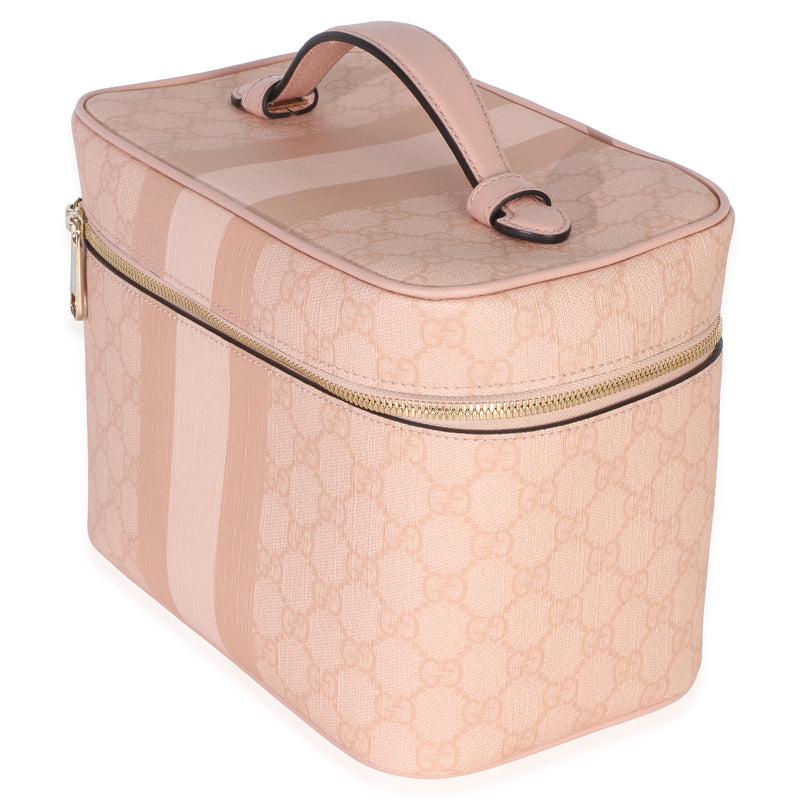 Gucci Light Pink Gg Supreme Monogram Dollar Calfskin Medium Savoy Vanity Case Canvas Handbag