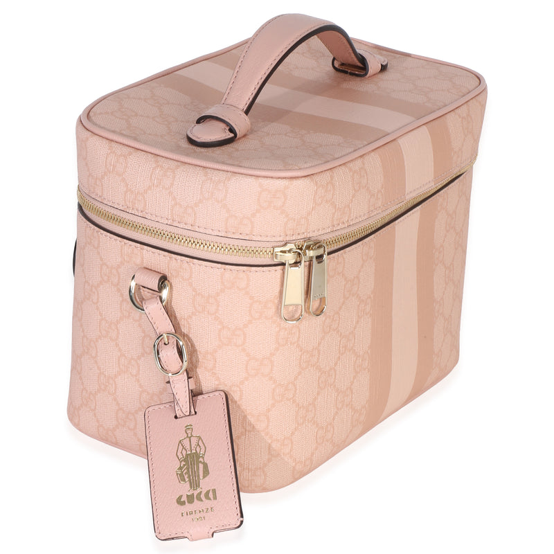 Gucci Light Pink Gg Supreme Monogram Dollar Calfskin Medium Savoy Vanity Case Canvas Handbag