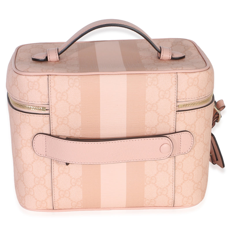 Gucci Light Pink Gg Supreme Monogram Dollar Calfskin Medium Savoy Vanity Case Canvas Handbag