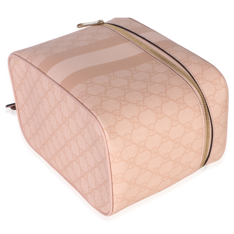 Gucci Light Pink Gg Supreme Monogram Dollar Calfskin Medium Savoy Vanity Case Canvas Handbag