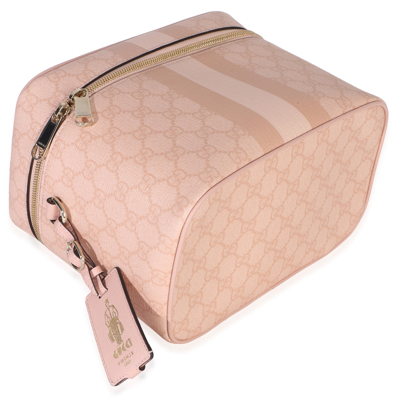 Gucci Light Pink Gg Supreme Monogram Dollar Calfskin Medium Savoy Vanity Case Canvas Handbag
