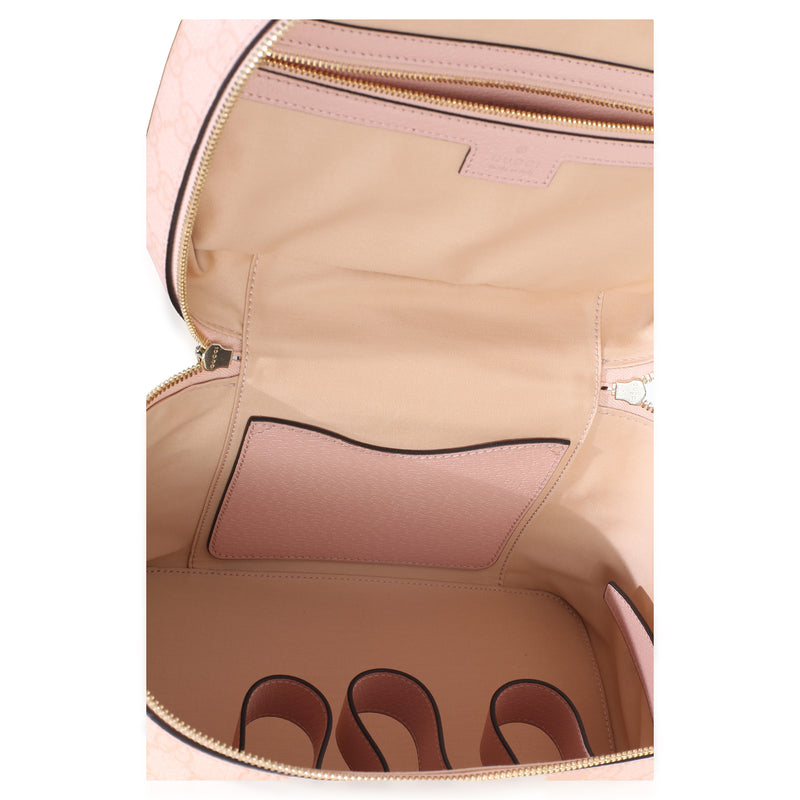 Gucci Light Pink Gg Supreme Monogram Dollar Calfskin Medium Savoy Vanity Case Canvas Handbag