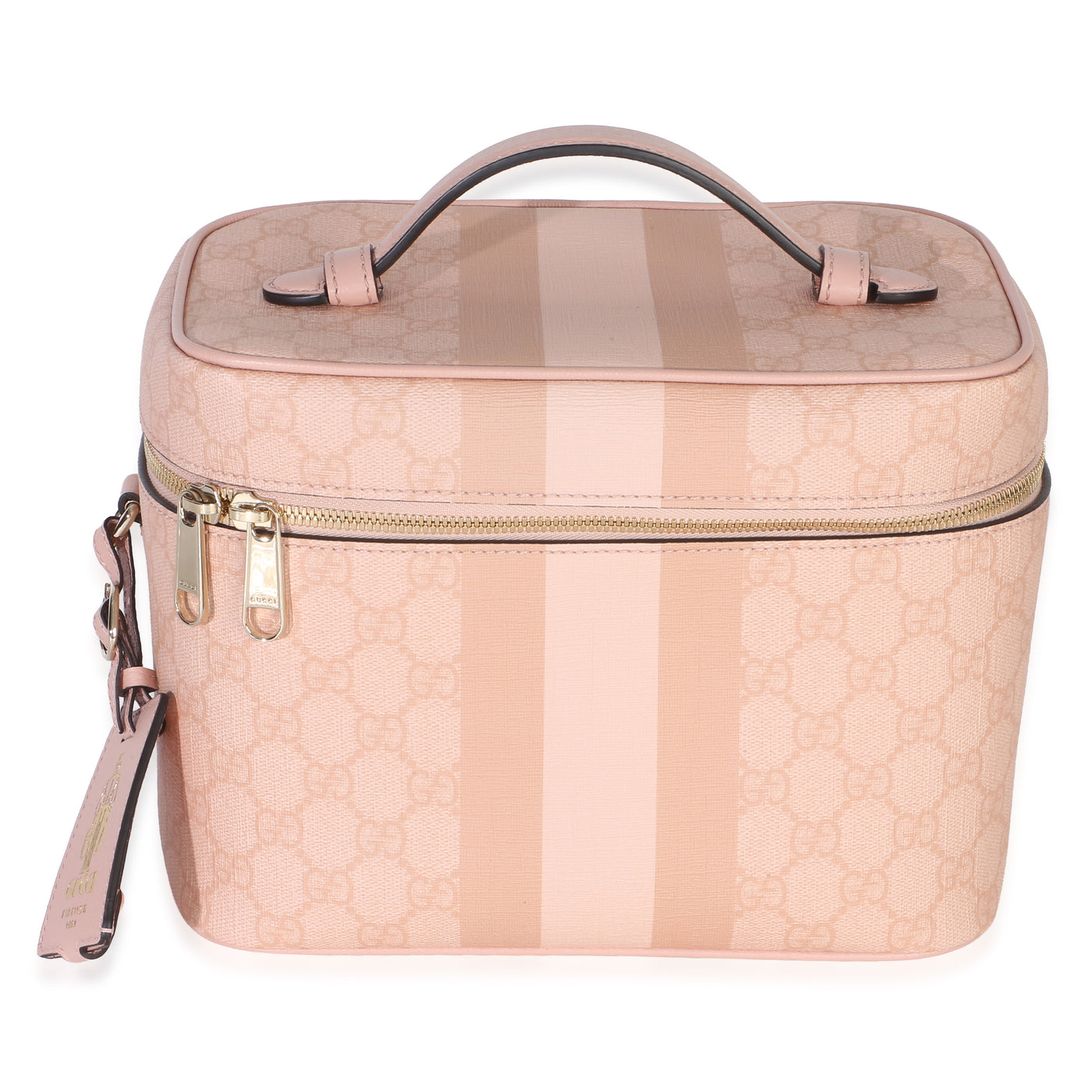 Gucci Light Pink Gg Supreme Monogram Dollar Calfskin Medium Savoy Vanity Case Canvas Handbag