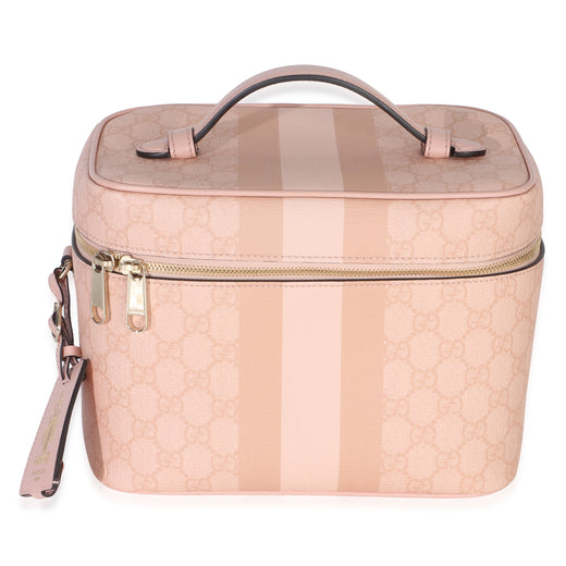 Gucci Light Pink Gg Supreme Monogram Dollar Calfskin Medium Savoy Vanity Case Canvas Handbag