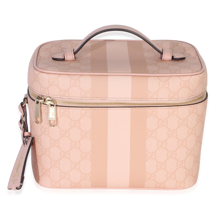 Gucci Light Pink Gg Supreme Monogram Dollar Calfskin Medium Savoy Vanity Case Canvas Handbag