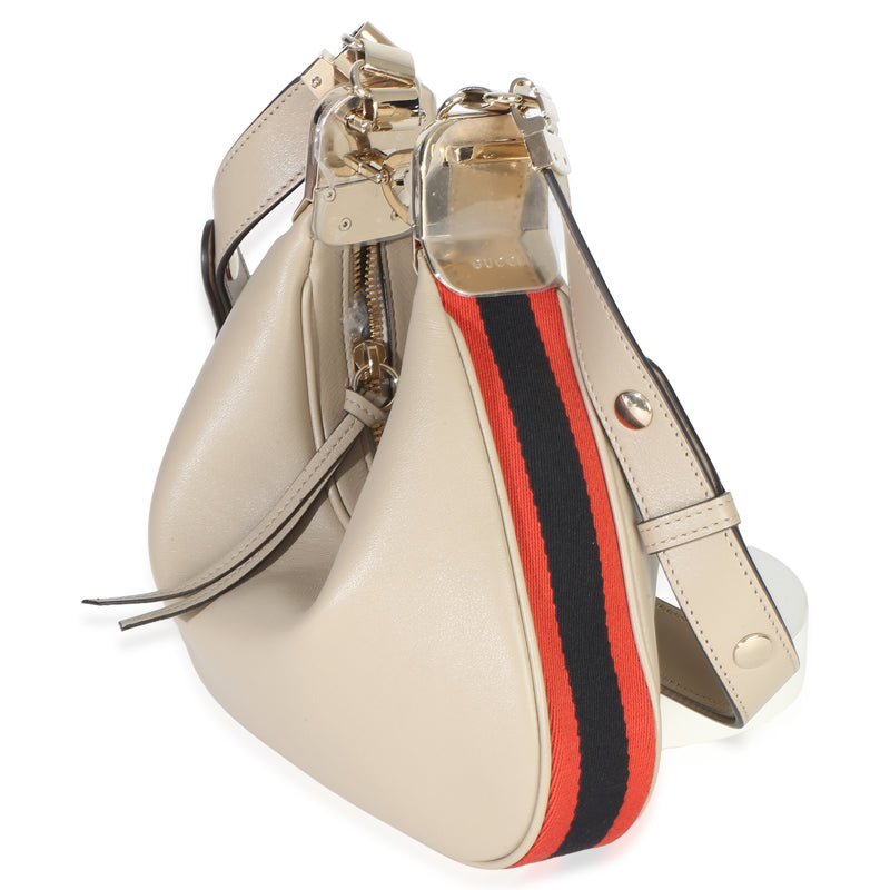 Gucci Beige Smooth Calfskin Web Small Attache Shoulder Bag Beige; Neutral Leather Handbag
