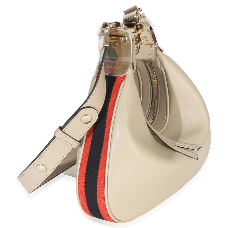 Gucci Beige Smooth Calfskin Web Small Attache Shoulder Bag Beige; Neutral Leather Handbag