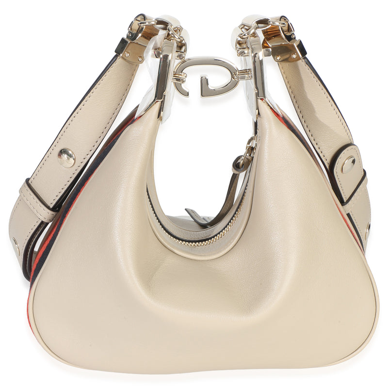 Gucci Beige Smooth Calfskin Web Small Attache Shoulder Bag Beige; Neutral Leather Handbag