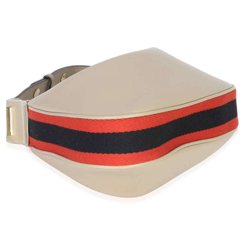 Gucci Beige Smooth Calfskin Web Small Attache Shoulder Bag Beige; Neutral Leather Handbag