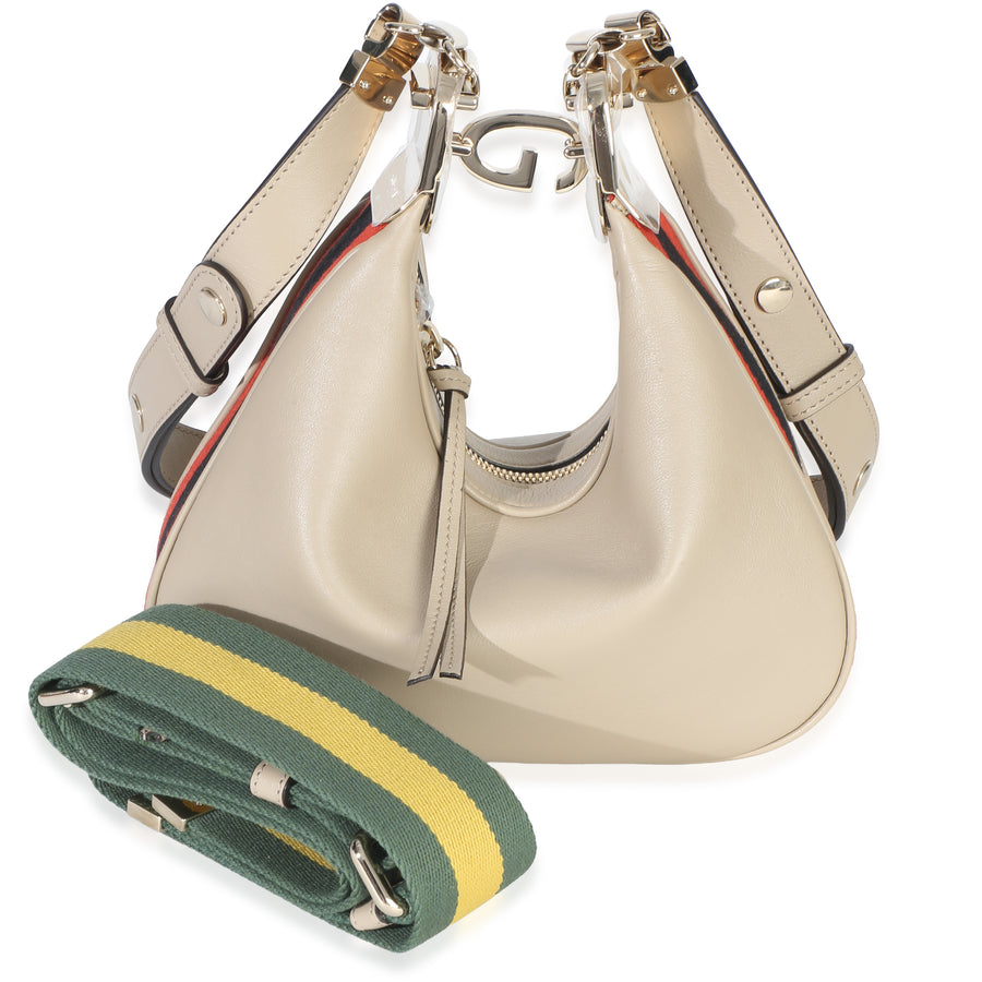Gucci Beige Smooth Calfskin Web Small Attache Shoulder Bag Beige; Neutral Leather Handbag
